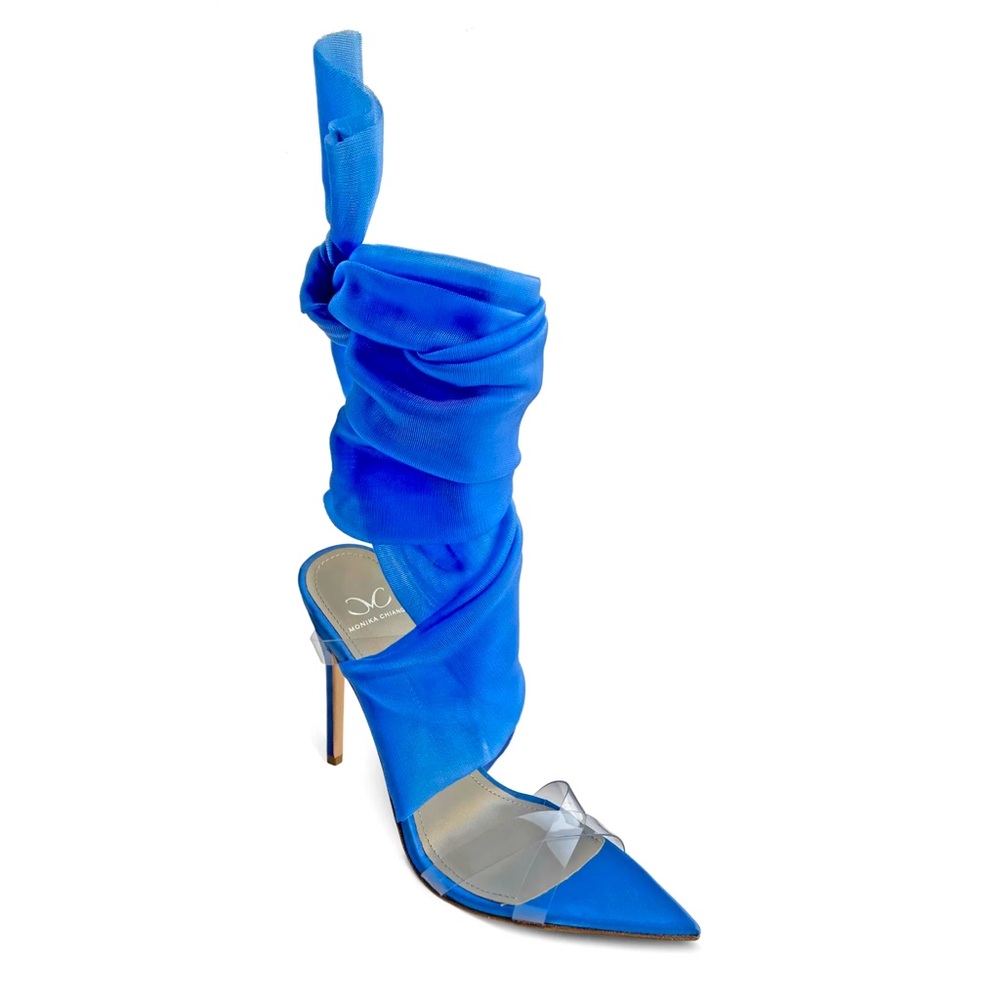 NWT AUTHENTIC MONIKA CHIANG Juliet Blue Tulle & PVC Tie up Sandals - Blue Size39